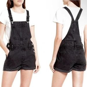 Madewell Adirondack Short Overalls in Washed Black Cotton Denim Women's XS